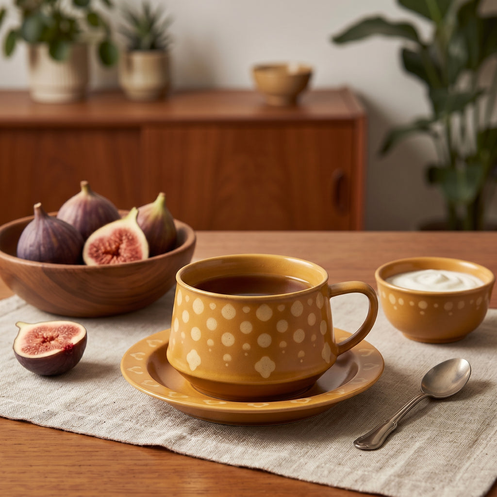 Honey Dot Ceramic Cup & Saucer Set