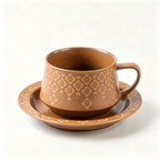 Caramel Floral Ceramic Cup & Saucer Set
