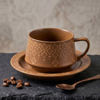 Caramel Floral Ceramic Cup & Saucer Set