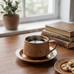 Caramel Floral Ceramic Cup & Saucer Set