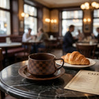 Mocha Checkered Ceramic Cup & Saucer Set