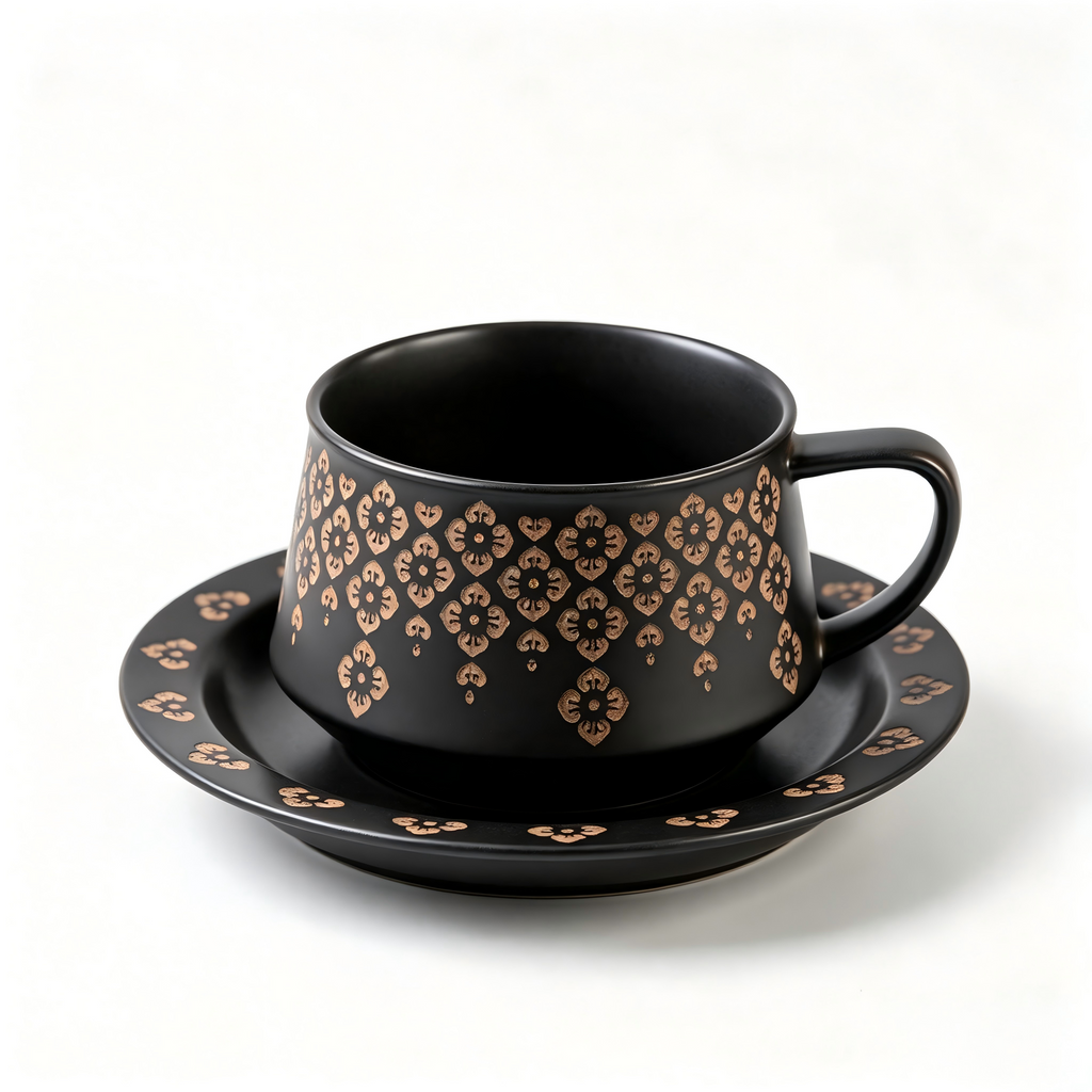 Midnight Floral Ceramic Cup & Saucer Set