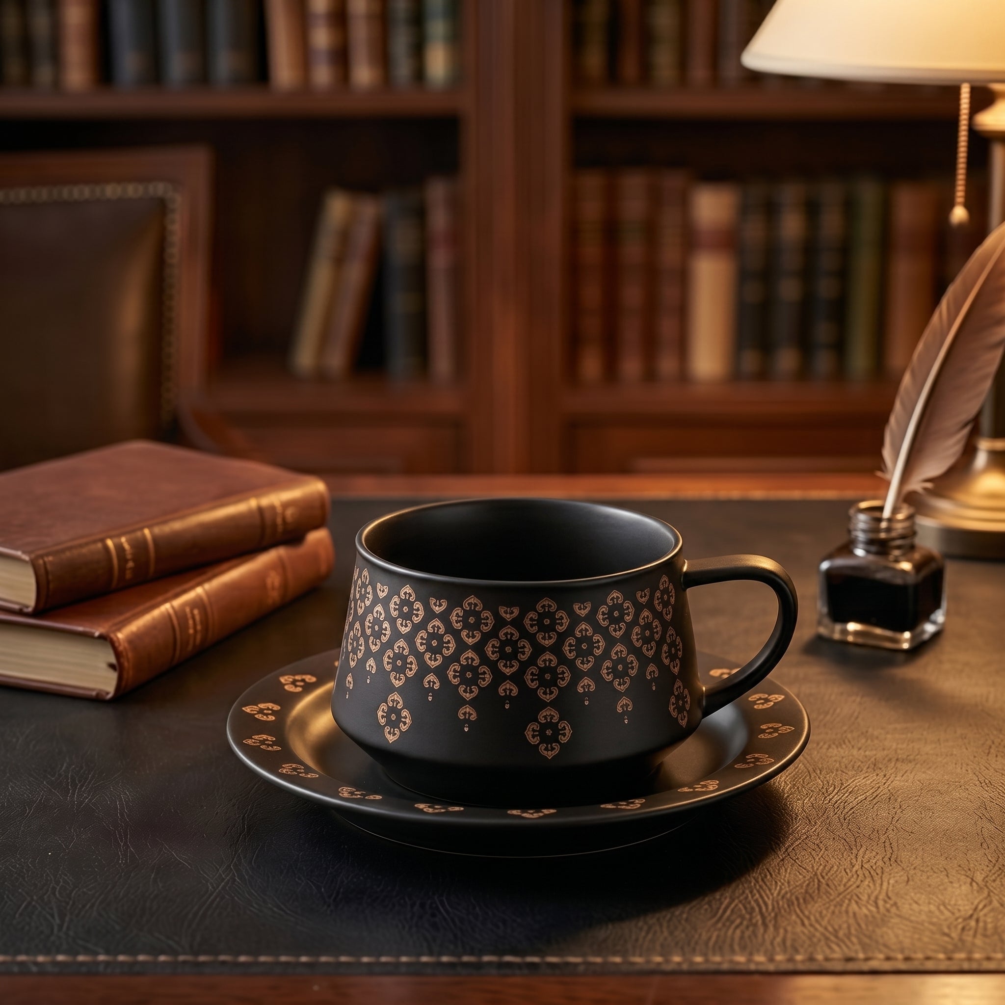 Midnight Floral Ceramic Cup & Saucer Set