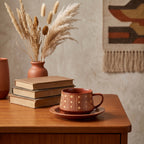 Terracotta Stripe Ceramic Cup & Saucer Set