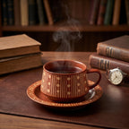 Terracotta Stripe Ceramic Cup & Saucer Set