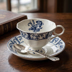 Classic Blue and White Floral Porcelain Teacup and Saucer Set