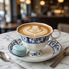 Classic Blue and White Floral Porcelain Teacup and Saucer Set