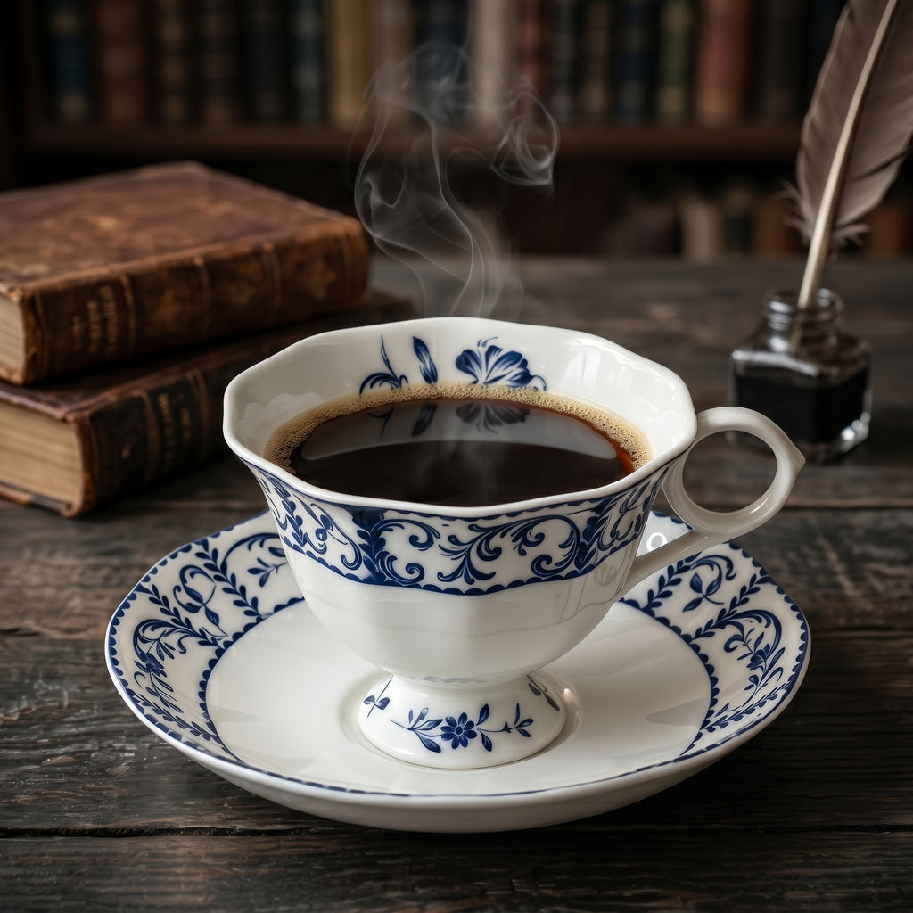 Classic Blue and White Floral Porcelain Teacup and Saucer Set
