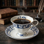 Classic Blue and White Floral Porcelain Teacup and Saucer Set
