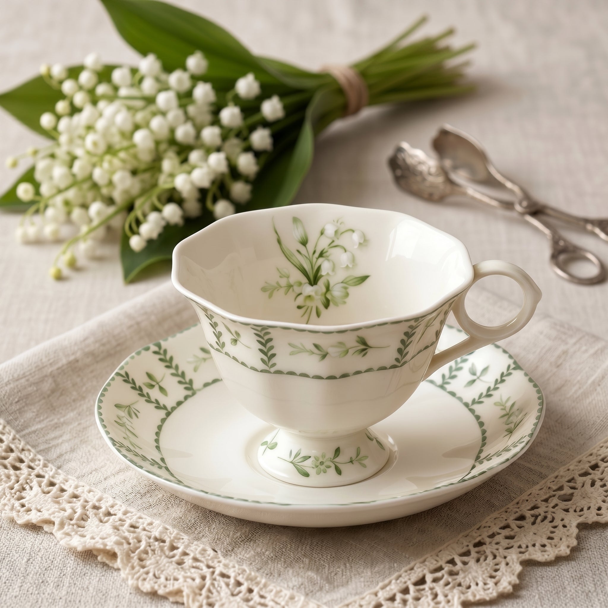 Lily of the Valley Porcelain Teacup and Saucer Set