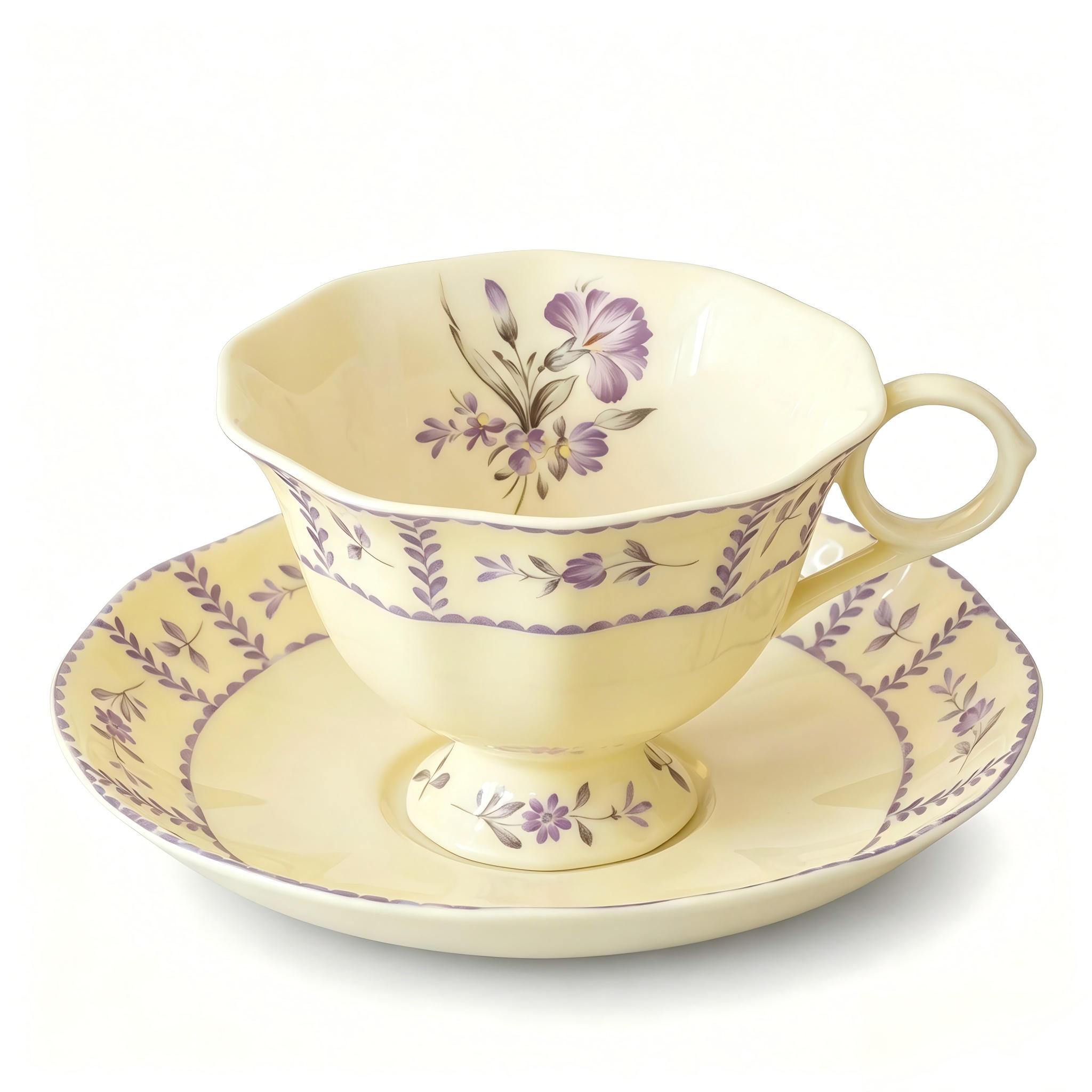 Lavender Heritage Porcelain Teacup & Saucer Set