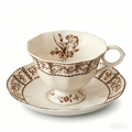 Brown Floral Vintage Porcelain Teacup & Saucer Set