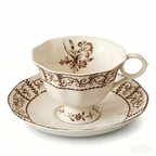 Brown Floral Vintage Porcelain Teacup & Saucer Set