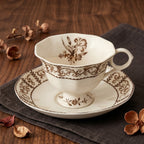 Brown Floral Vintage Porcelain Teacup & Saucer Set