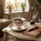 Brown Floral Vintage Porcelain Teacup & Saucer Set