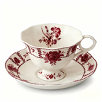 Burgundy Rose Vintage Porcelain Teacup & Saucer Set