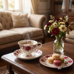 Burgundy Rose Vintage Porcelain Teacup & Saucer Set