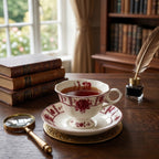 Burgundy Rose Vintage Porcelain Teacup & Saucer Set